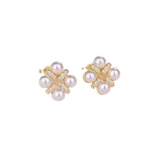 New fashion s925 silver needle earrings Korean style new gentle flower pearl earrings cold style earrings for women
