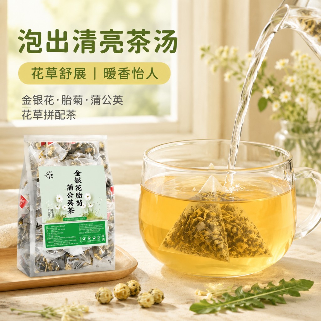 Honeysuckle Chrysanthemum Jasmine Herbal Tea Bags 50g 25 Pyramid Sachets Sugar Free Hot Brew key features