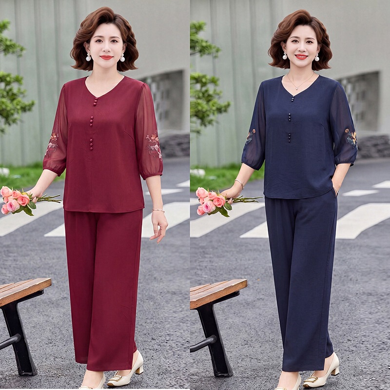 Plus-Size Elegant Mother-In-Law/Mother Wedding Banquet Pantsuit, Summer High-End Noble Lady Dress Two-Piece Set, Suitable for Everyday Wear Plus-Size Elegant Mother-In-Law/Mother Wedding Banquet Pantsuit, Summer High-End Noble Lady Dress Two-Piece Set, Suitable for Everyday Wear