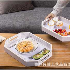 木制乡村白色托盘实木餐盘方形早餐点心盘咖啡面包托盘水果盘