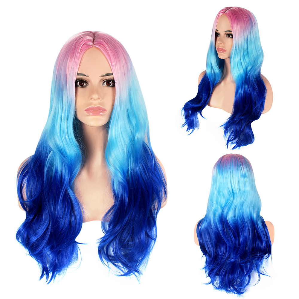 Synthetic wig Women's long with three color gradient synthetic fiber wig and a new large wave fluffy curly hair_voghion.com