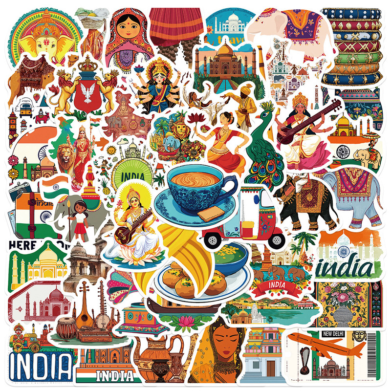 50 pieces of popular cross-border Indian aesthetic stickers for luggage, notebooks, and phone cases, waterproof graffiti stickers available for wholesale