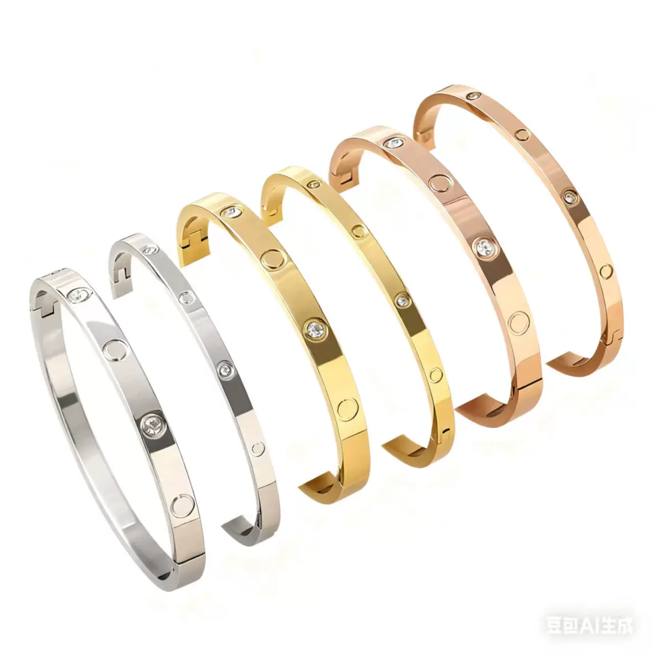 欧美跨境高级感卡扣厂家女批发电镀金色满钻不掉色饰品钛钢手镯