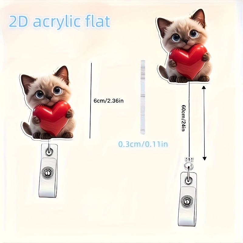 Clip de insignia de gatito de amor creativo de acrílico transfronterizo, clip de identificación, hebilla retráctil y fácil de tirar image 4