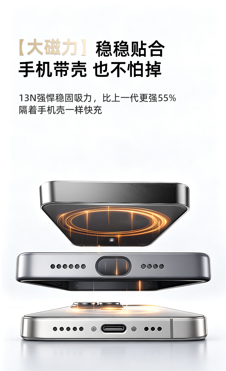 KC Cross-border Direct Supply Aluminum Alloy Frame Mobile Phone Power Bank Wireless Magnetic Suction Super Fast Charging Large Capacity Portable Charger