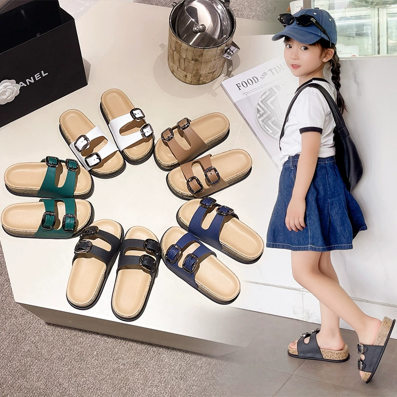 Модные туфли для мужчин и женщин детские тапочки летние квадратные пуговицы двойные сандалии с толстым дном для девочек пляжные туфли дышащие холодные тапочки