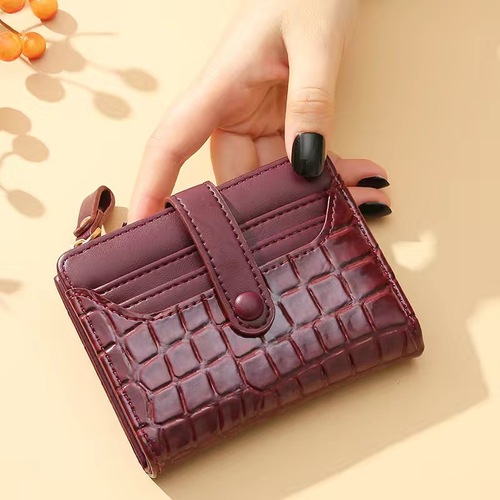  New Women's Korean Retro Crocodile Pattern Wallet Short Style Simple Temperament Multi-Card Slot Card Holder Coin Clip Bag