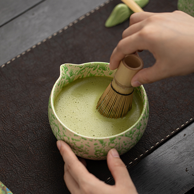 窑变波点抹茶套装四件套陶瓷尖嘴点茶碗百本立抹茶茶筅立点茶工具|undefined