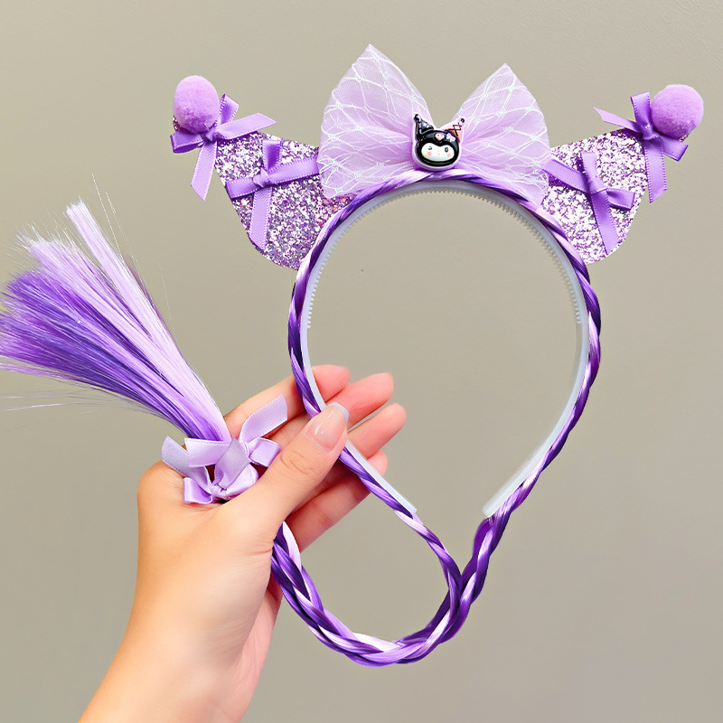 Niñas niñas lindas pelucas Sanrio trenzas prensas de cabello bandos de cabello princesa adornos de cabello de dibujos animados Koolomi arco de cabello bandos
