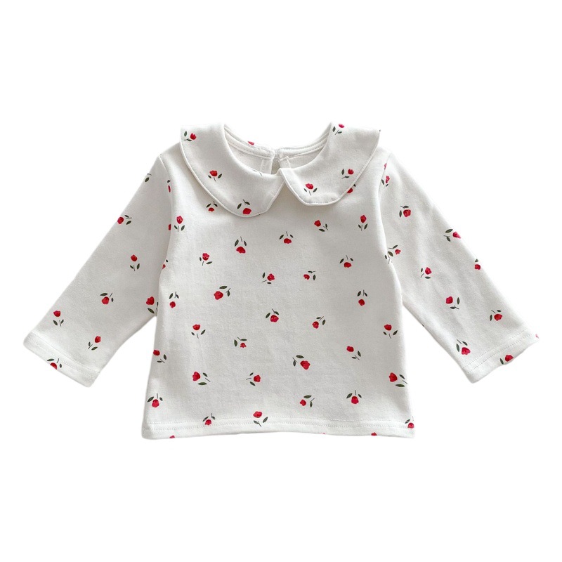 2023 otoño ropa infantil niña bebé muñeca collar bottoming camisa recién nacido floral conejo impreso camiseta superior