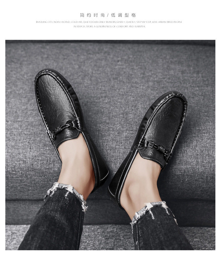 Giày lười nam da PU mũi tròn đế phẳng kiểu mới mùa thu, giày lái xe slip-on — 9108 đen, màu đen chi tiết 13