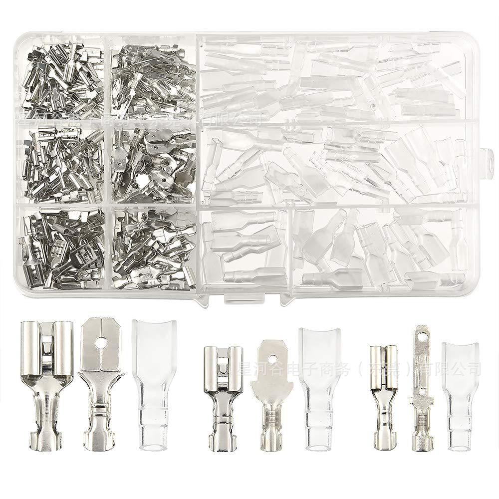 270pcs Boxed Spring Plug Terminal Copper Tinned Bare Terminal Spring Silver Withulating Sheath