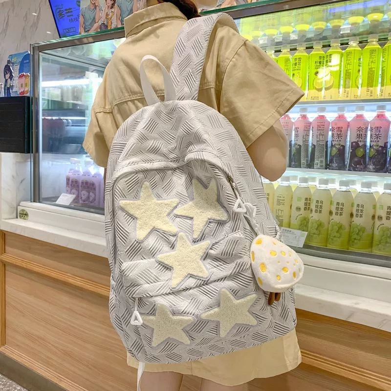 Backpack for Teens Secondary School Students, Star Pattern, Cheese Pendant, Lightweight 0.32 kg