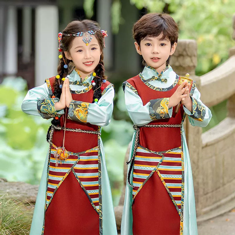 Костюм этнических меньшинств Детский тибетский халат весной и осенью