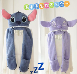 Japanese cartoon couple plush scarf hat gloves three-in-one autumn and winter rabbit plush warm one-piece scarf for girls