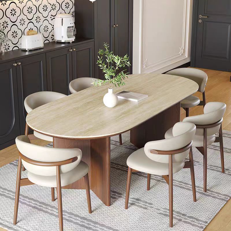 Mesa y silla de comedor de piedra de cueva retrógrada francesa, mesa de comedor ovalada doméstica, mesa de comedor de madera maciza rectangular de nuez