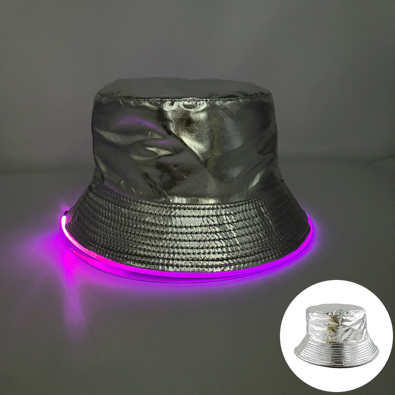 Transfronterizos europeos y estadounidenses adultos LED iluminado sombrero de pescador logotipo bordado sombrero de bañera sombrero hombre y mujer sombrero solar superior plana de color sólido