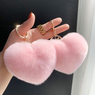 Ins Internet Celebrity Rex Rabbit Hair Love Fur Pendant Cute Heart Bag Hanging Peach Heart Keychain Tanabata Gift