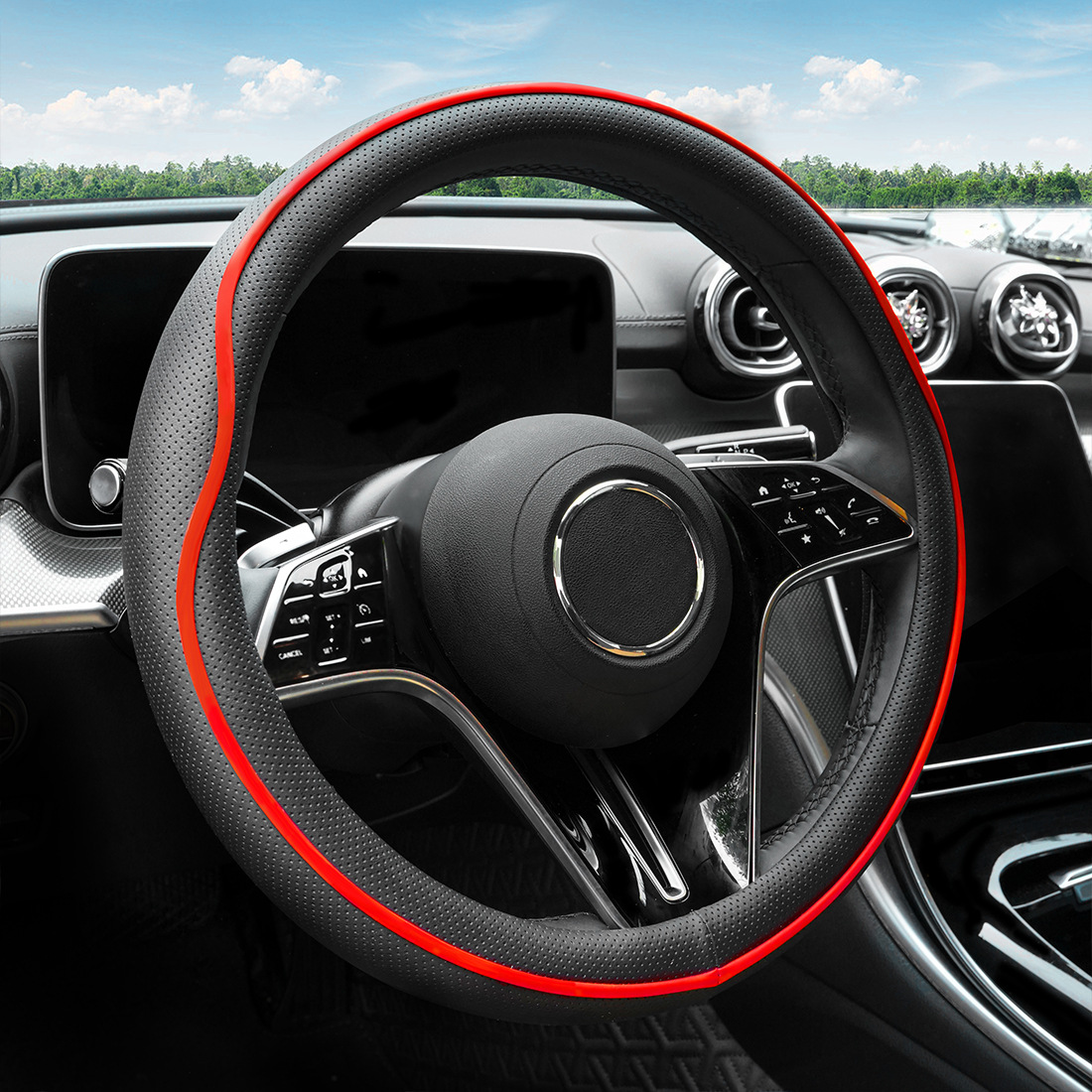Car Steering Wheel Cover, Nappa Leather, All-Season, Stylish, Wear-Resistant, Cross-Border Hot-Selling Steering Wheel Protector