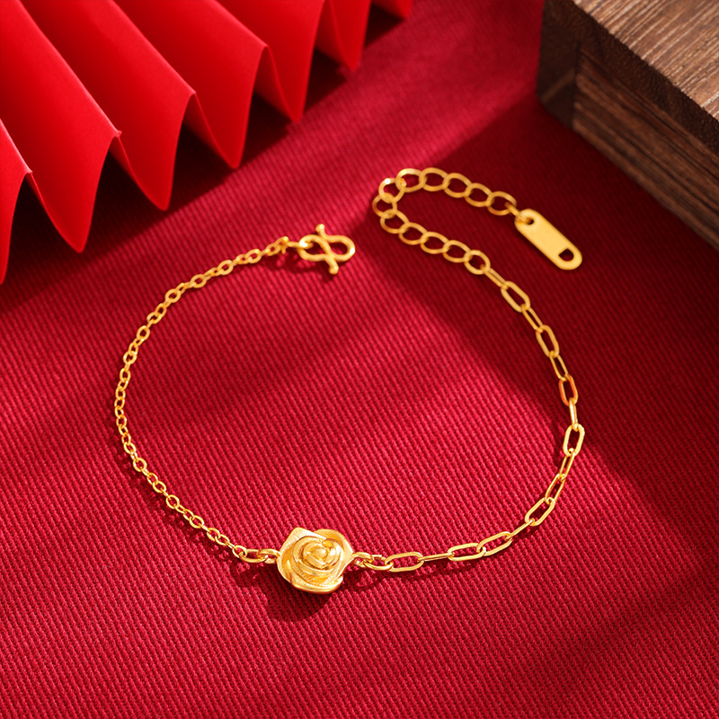 Arena oro pulsera mujer rosa pétalo cobre aleación joyería ajustable temperamento todo partido pulsera exquisitos accesorios al por mayor