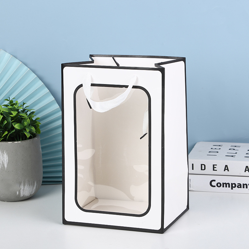 Bolsa de regalo transparente de ventana abierta Venta de Vacaciones bolsa de papel bolsa de regalo de flores bolsa de embalaje bolso de ventana de regalo de mano