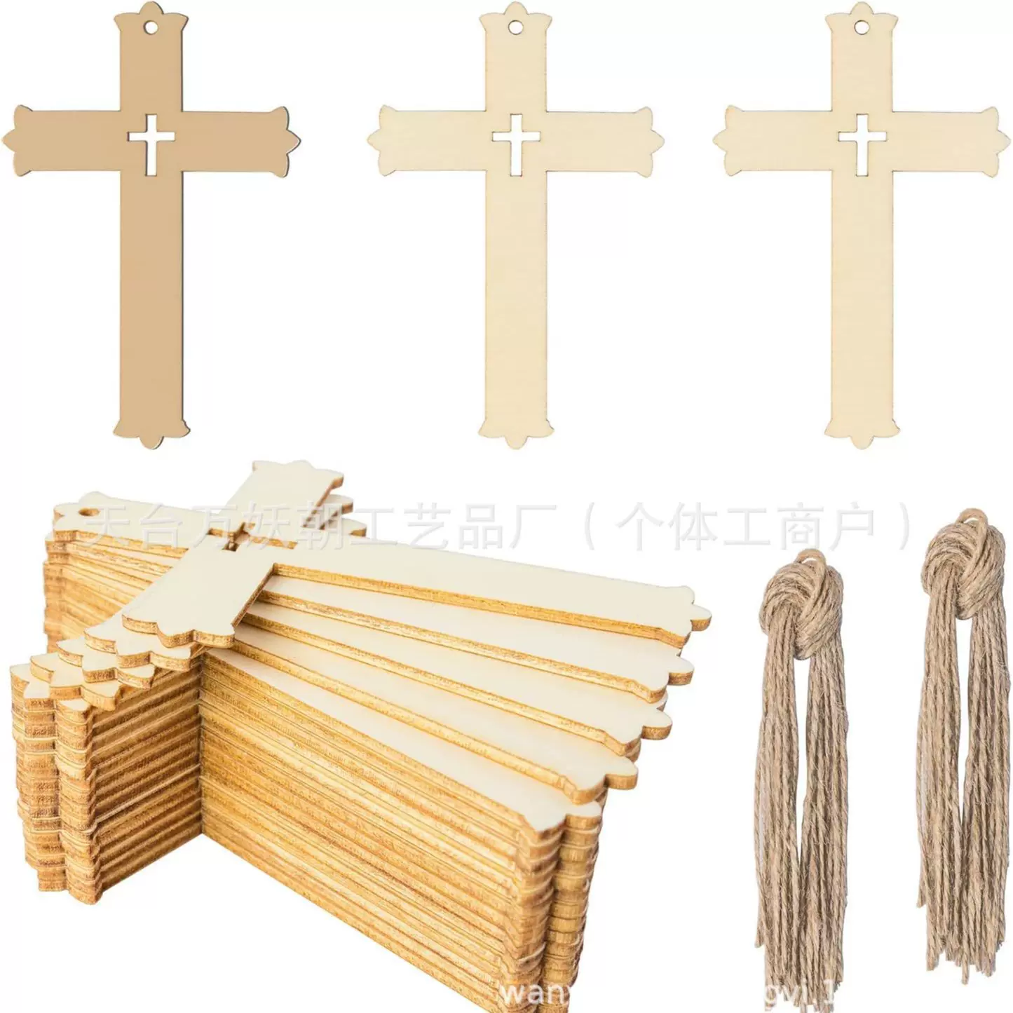 厂家直销原木色十字架木片儿童绘画亚马逊DIY彩绘工具木质工艺品