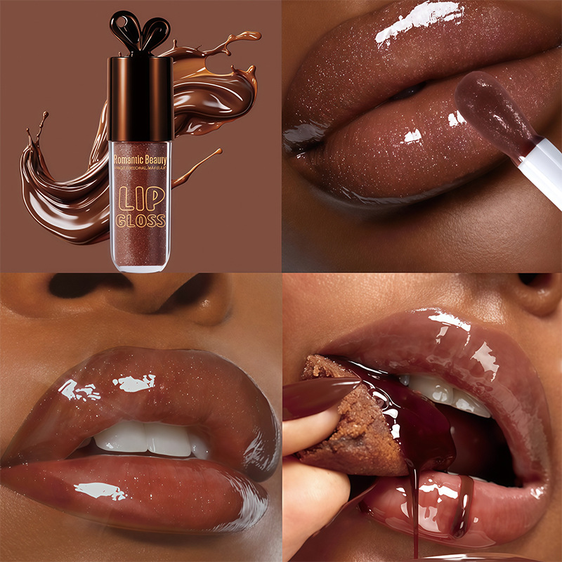 Conejo brasileño transfronterizo color labial chocolate aceite de agua brillante labial miel brillante esmalte labial espejo brillo labial cosmético