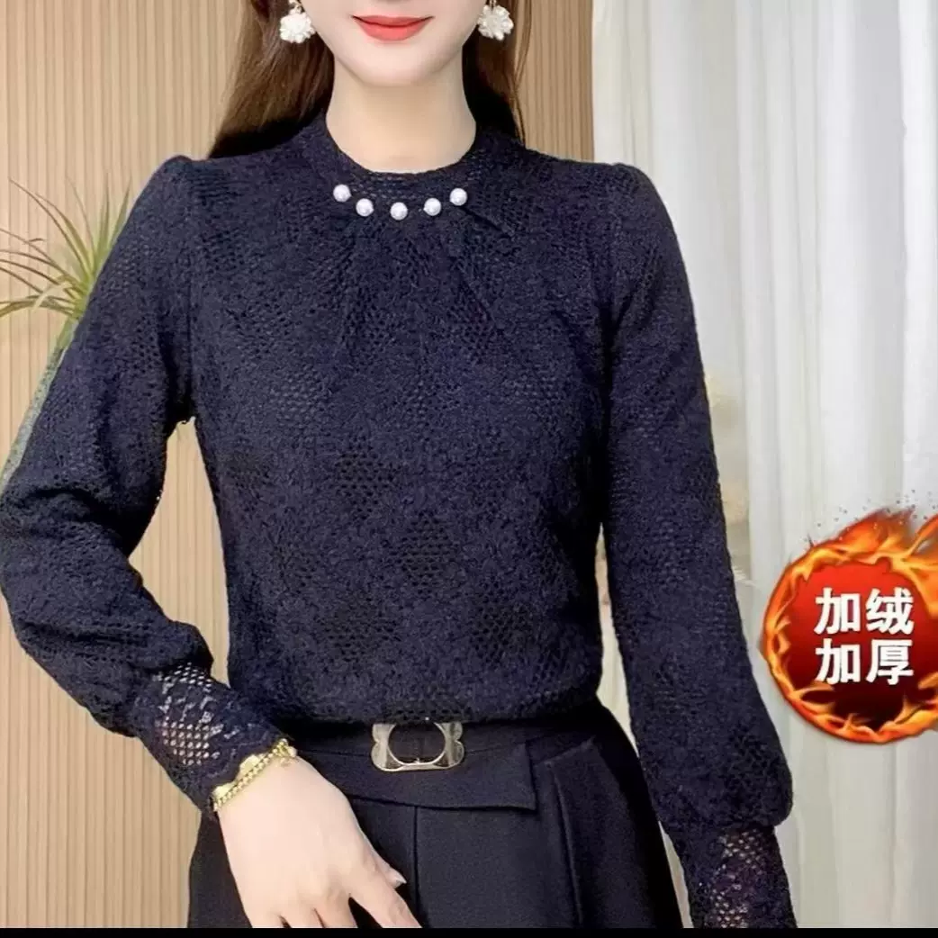 加绒加厚女士减龄2024新款洋气百搭长袖时尚气质衬衫高级显瘦上衣
