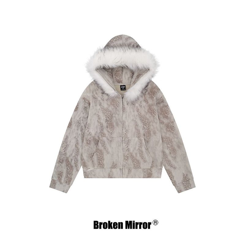 Broken Mirror 25秋季New美式复古简约百搭宽松毛边连帽外套|undefined
