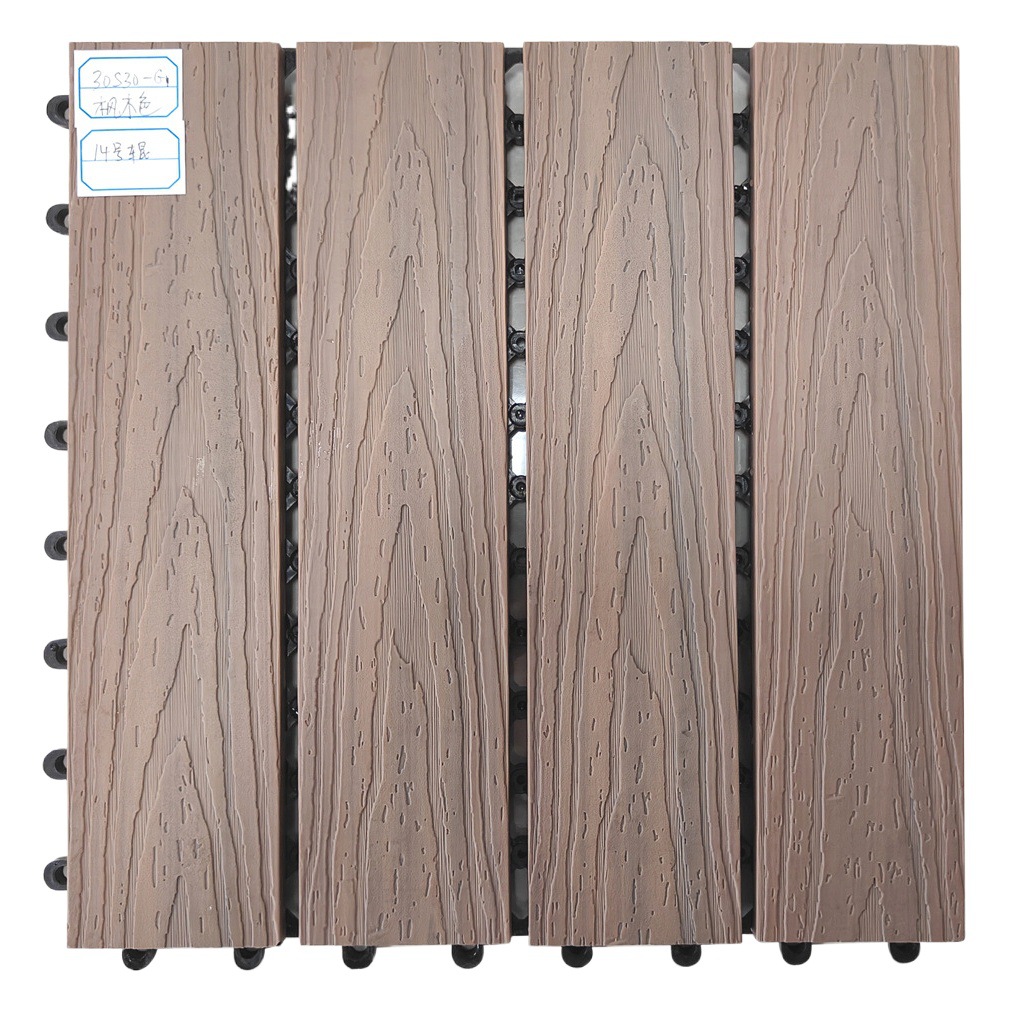 Madera de plástico WPC piso co-extrusión DIY sauna tablero 30*30 profundo relieve costura piso de madera de plástico sólido antideslizante image 1
