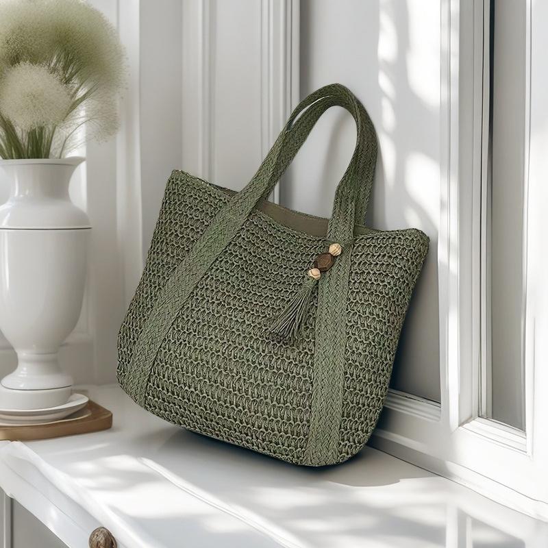 Modische gewebte Strandtasche, Sommer-Webtasche, Handtasche mit Tragetasche, gewebte Damentasche, Handtasche_voghion.com