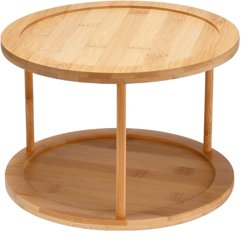 En stock Bambú de doble capa giratoria condimento estante cosmético giratorio almacenamiento rack cocina giratoria plato giratorio especias rack