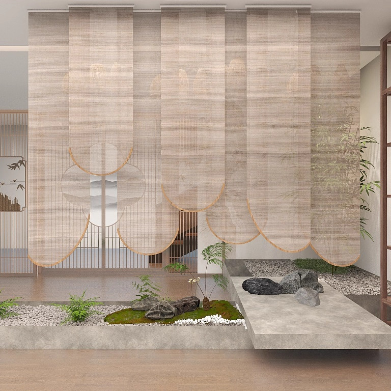 Chinese-Style Solid Wood and Metal Design Solid Color Adjustable Roller Blinds for Decoration in Living Room and Balcony, Screen Partition Soft Partition Curtain Chinese-Style Solid Wood and Metal Design Solid Color Adjustable Roller Blinds for Decoration in Living Room and Balcony, Screen Partition Soft Partition Curtain
