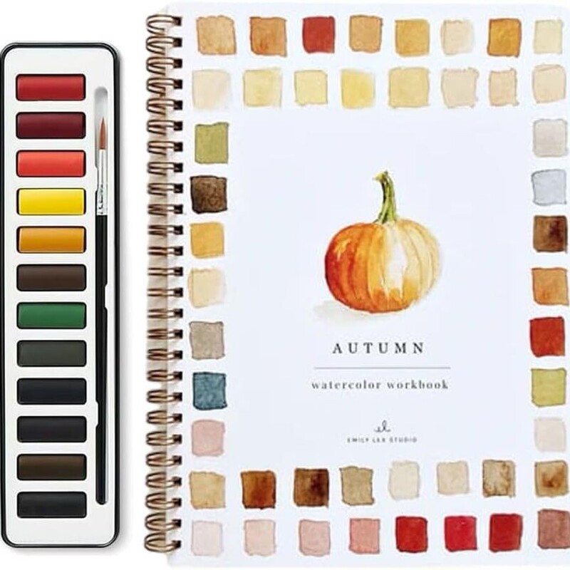 跨境新品 watercolor workbook 水彩专用着色本 水彩画本带水彩盒|undefined