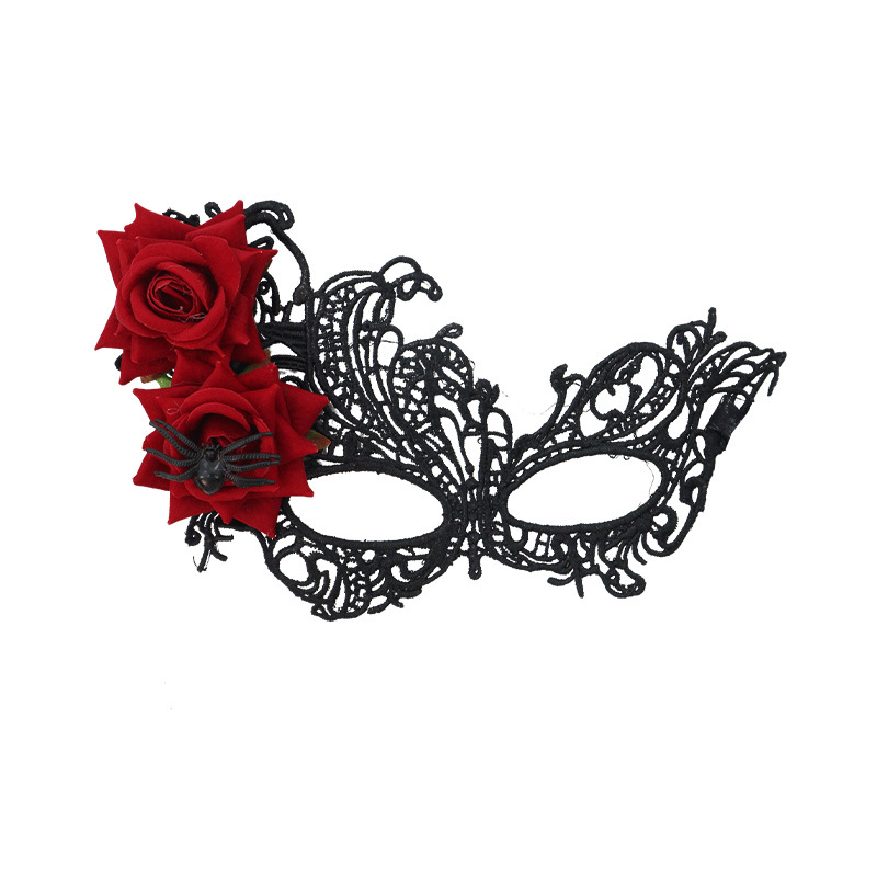 Nuevo estilo transfronterizo Halloween máscara de encaje de alta gama dos rosas decoración máscara de media cara accesorios de fiesta de disfraces