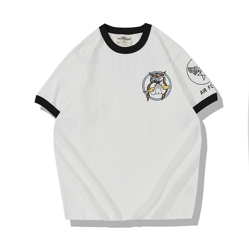 OKONKWO 230G 2021 militar Amica Air Force color a juego de hilo manga corta Camiseta retro sin cuello TEE