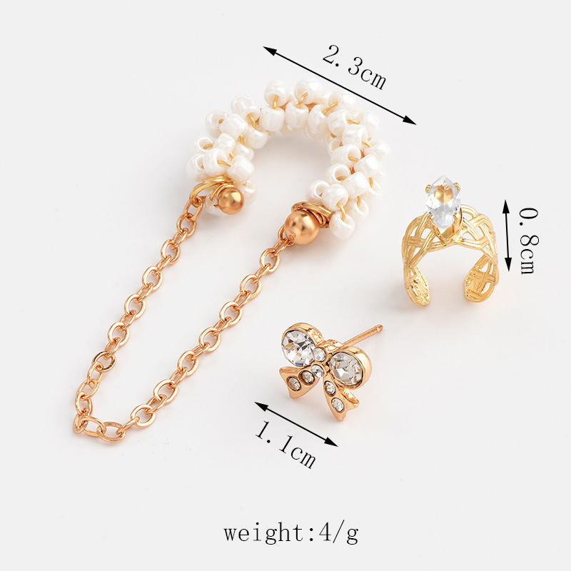 Fashion Bow Knot Alloy Plating Artificial Pearls Rhinestones Women's Ear Clips 1 Set display picture 2