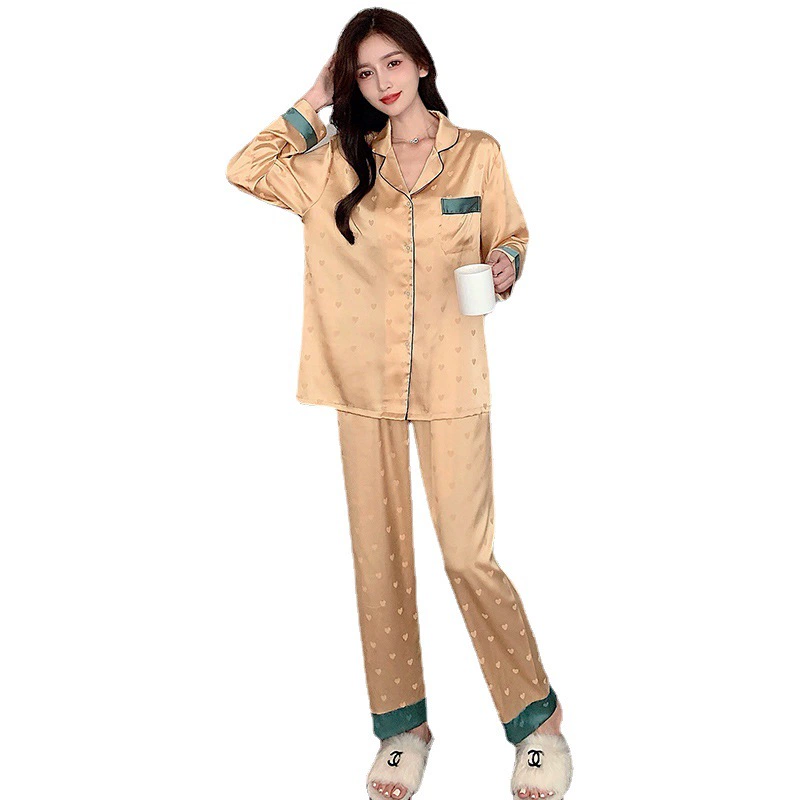 Шелковый осенний набор пижамы для женщин, тонкая длинная sleeppwear с длинным рукавом, размеры M–3XL