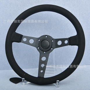 Cross-border hot 14-inch all-black steering wheel flat JDM anti-velvet steering wheel steering wheel