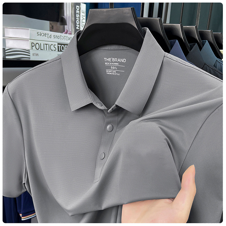 Áo polo nam tay ngắn cổ bẻ ẩn nút, chất liệu ice silk thấm hút nhanh khô — đen chi tiết 10