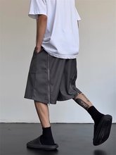美式高街设计感休闲后拉链西装短裤男夏季宽松直筒阔腿运动五分裤