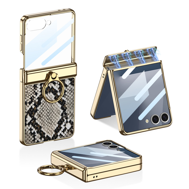 Suitable for the New Samsung Zflip7 Mobile Phone Case Foldableing Screen Electroplated Magnetic Hinge All-Inclusive Crocodile Leather Protective Cover Suitable for the New Samsung Zflip7 Mobile Phone Case Foldableing Screen Electroplated Magnetic Hinge All-Inclusive Crocodile Leather Protective Cover