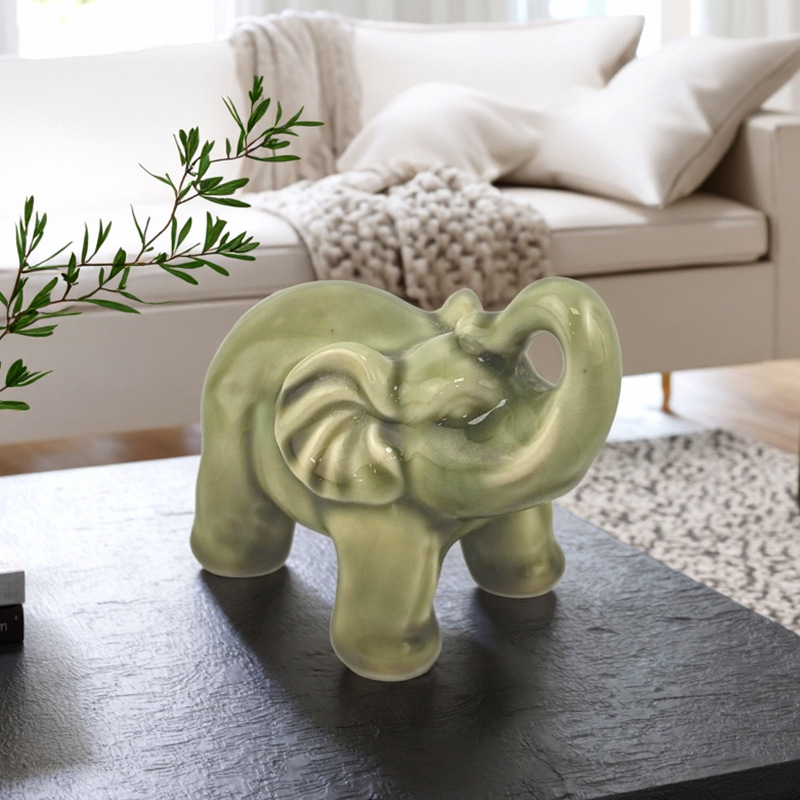 Mini elefante de cerámica, adornos de nicho de escritorio, elefantes seguros y deseables, exquisitos adornos de mesa de café para mascotas de té de escritorio