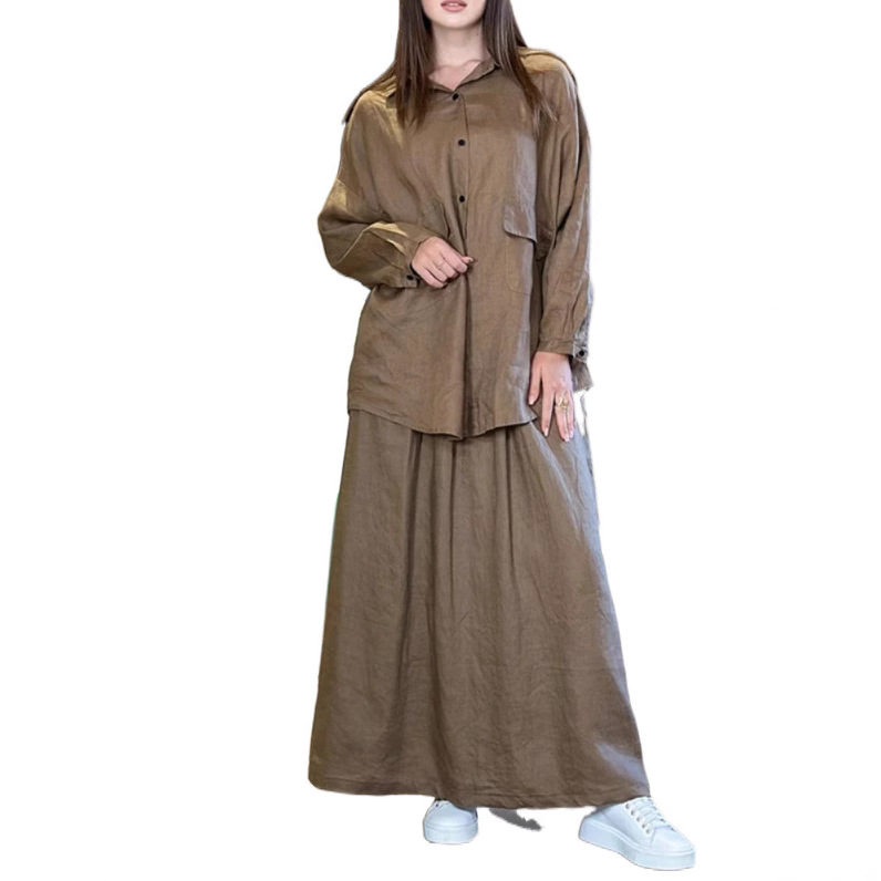 European American Cross-border 2025 Spring And Autumn New Women's Vintage Plus-size Collared Long-sleeve Shirt Dress_ecoleips.com
