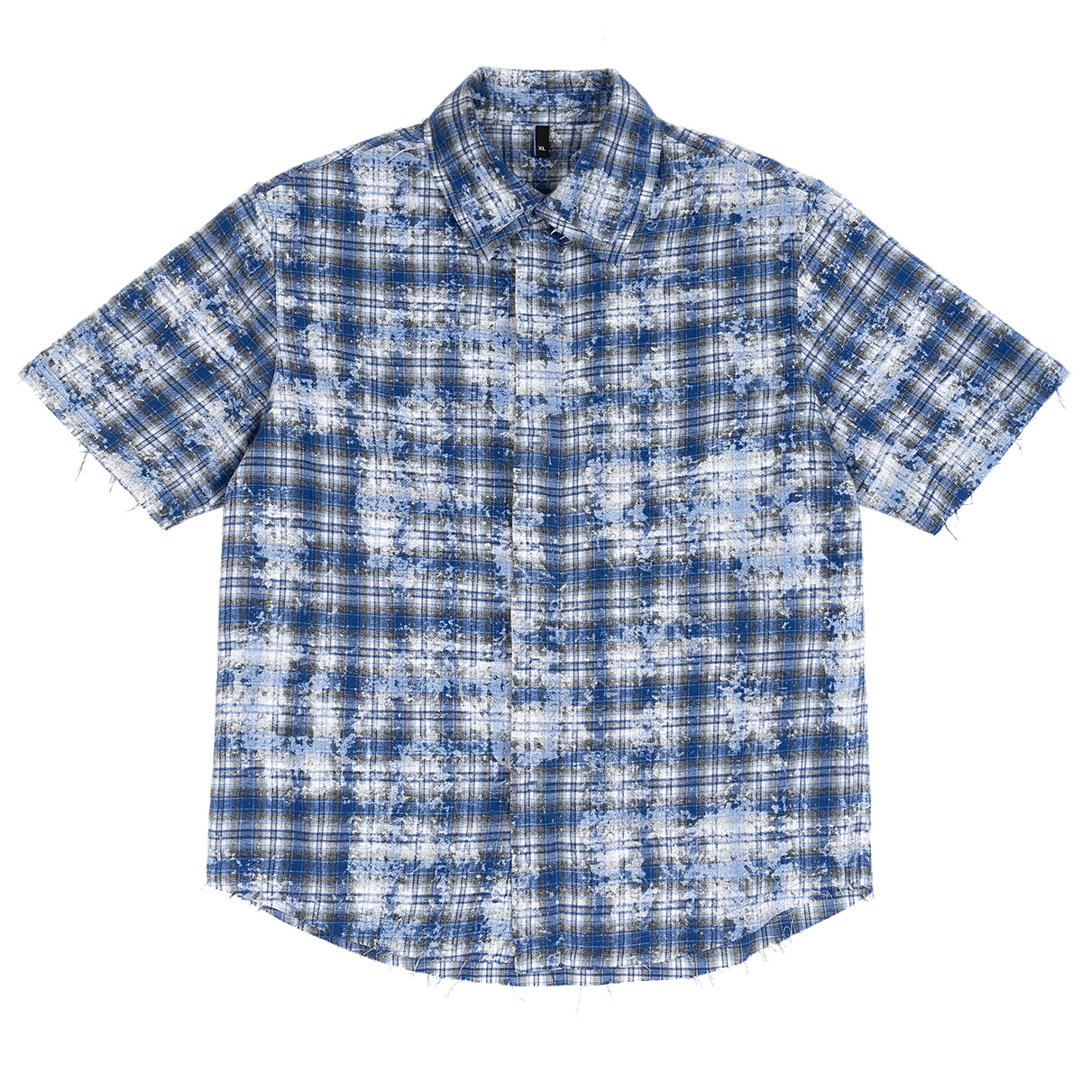 ETAI Hombre| Casual azul retro camisa a cuadros suelta sucia camisa de hombre de manga corta