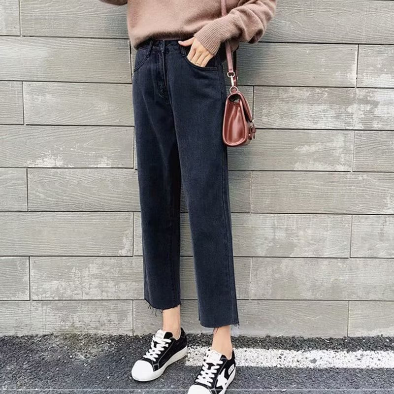 Spring and Autumn Denim Straight-Leg Pants for Men, Korean Style Trendy Ins Versatile Slimming Loose Wide-Leg Petite Straight-Leg Cigarette Pants