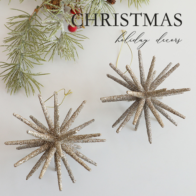 Modern Shattered Star Christmas Ornaments – 24-Pack Frosted Champagne Gold & White Geometric Hanging Baubles (Plastic Holiday Decor For Tree & Home)_voghion.com