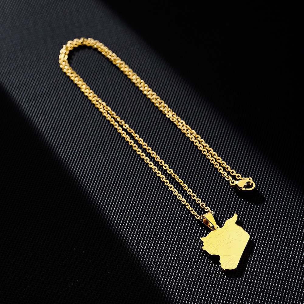 Retro Ethnic Style Map Letter Titanium Steel Plating 18K Gold Plated Pendant Necklace Long Necklace_colorza_5