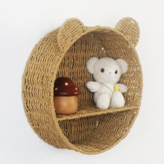 猫耳朵环保纸绳编织置物架圆形收纳筐卧室壁挂化妆品装饰品展示架