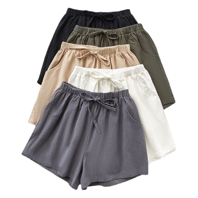 春夏新作綿麻ショートパンツレディースアウター薄手Aラインワイドレッグハイウエストスリム大きいサイズゆったりカジュアルショートパンツレディース